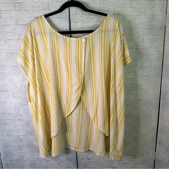 Torrid Yellow Striped Linen Cross Back Short Sleeve Crop Top Plus Size - Picture 4 of 11